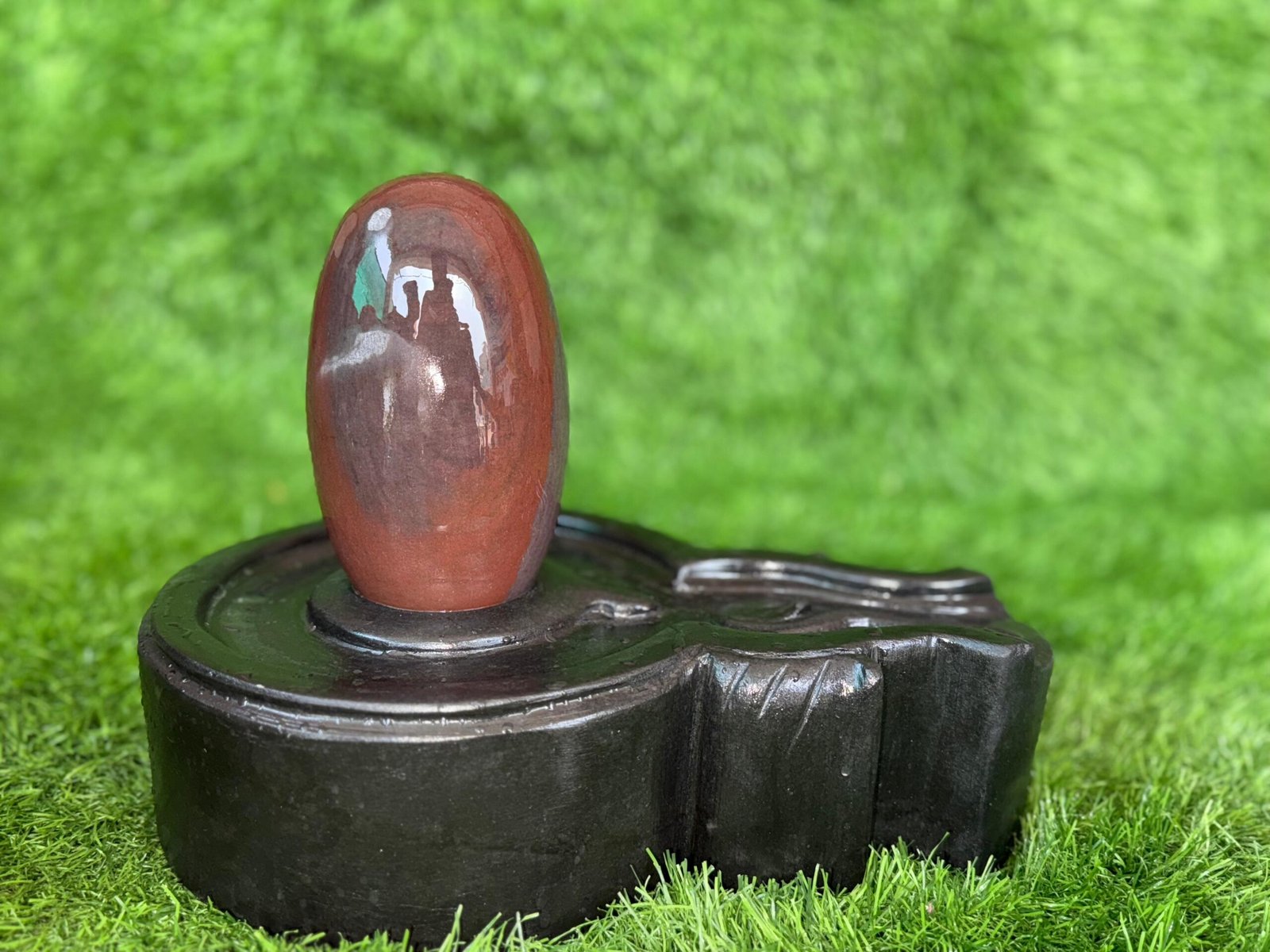 6” Red Brown Narmadeshwar Shivling with 12” Premium Black Jaladhari Base – Natural Sacred Stone Shivling