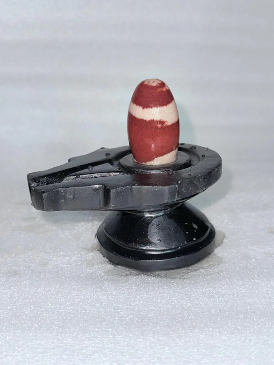 2” Premium Red Stripe Narmadeshwar Shivling with 4” Black Jaladhari Base – Sacred Dual Band Finish